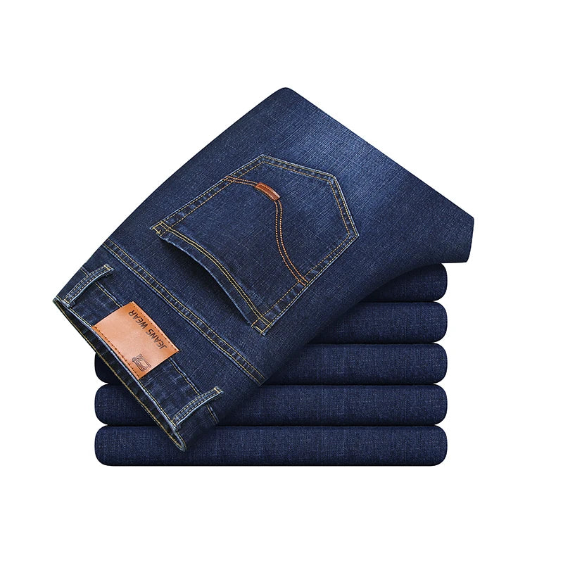 Blue Men's Stretch Jeans, Black Denim Trousers, Fashion Slim Casual Pants Asian Size 28-40
