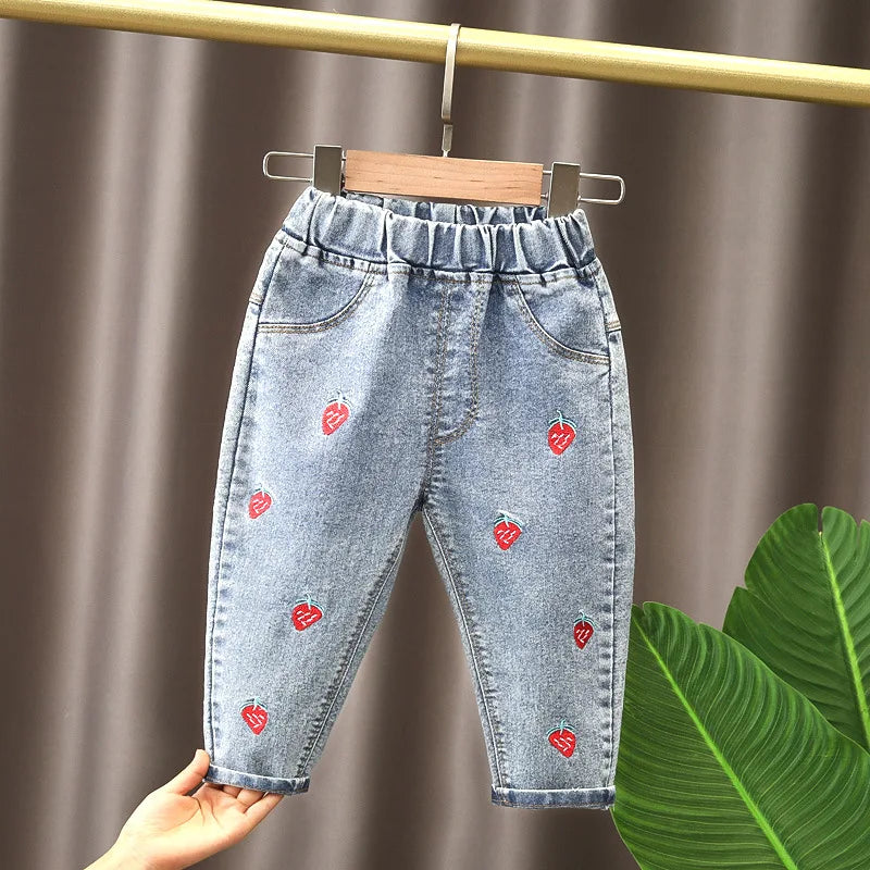 Ropa de primavera para niñas, pantalones vaqueros holgados de pierna recta para bebés, ropa para niñas, pantalones vaqueros para exteriores que combinan con todo
