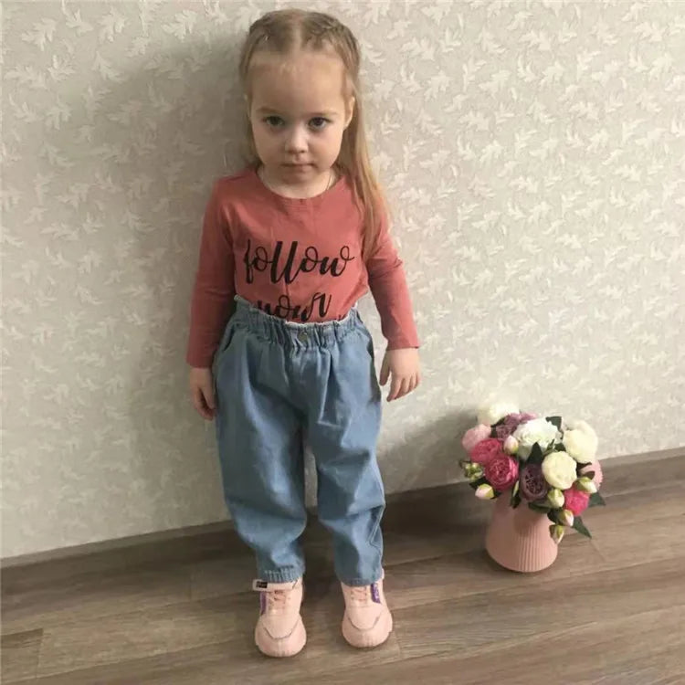 2024 Autumn And Winter New Jeans Baby Girl Clothes Baby Boy Clothes  High Waist Solid Color Warm Out Jeans Children's Clothing