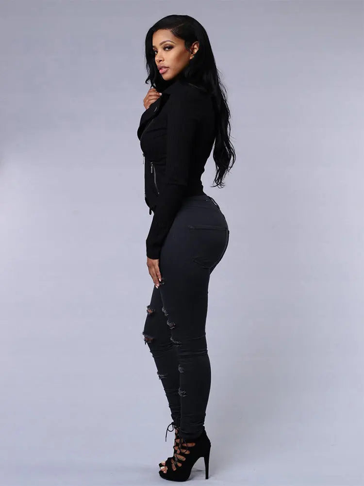 Venta caliente de jeans rotos para mujer, jeans ajustados sexis de mezclilla, pantalones casuales de moda urbana, pantalones de tubo, ropa femenina de primavera y verano