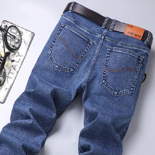 Blue Men's Stretch Jeans, Black Denim Trousers, Fashion Slim Casual Pants Asian Size 28-40