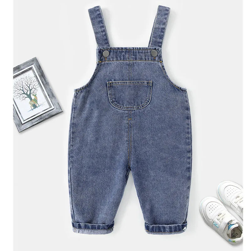 Monos informales holgados de primavera y otoño para niños, pantalones vaqueros de color liso para niños y niñas, monos vaqueros de moda para bebés.