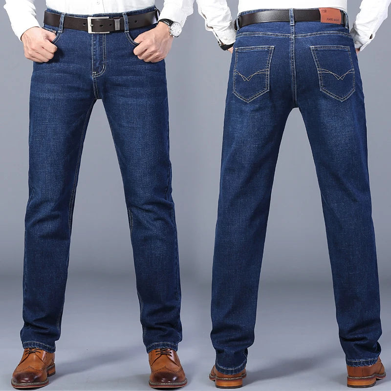 Blue Men's Stretch Jeans, Black Denim Trousers, Fashion Slim Casual Pants Asian Size 28-40