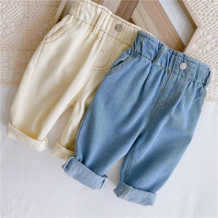 2024 Autumn And Winter New Jeans Baby Girl Clothes Baby Boy Clothes  High Waist Solid Color Warm Out Jeans Children's Clothing