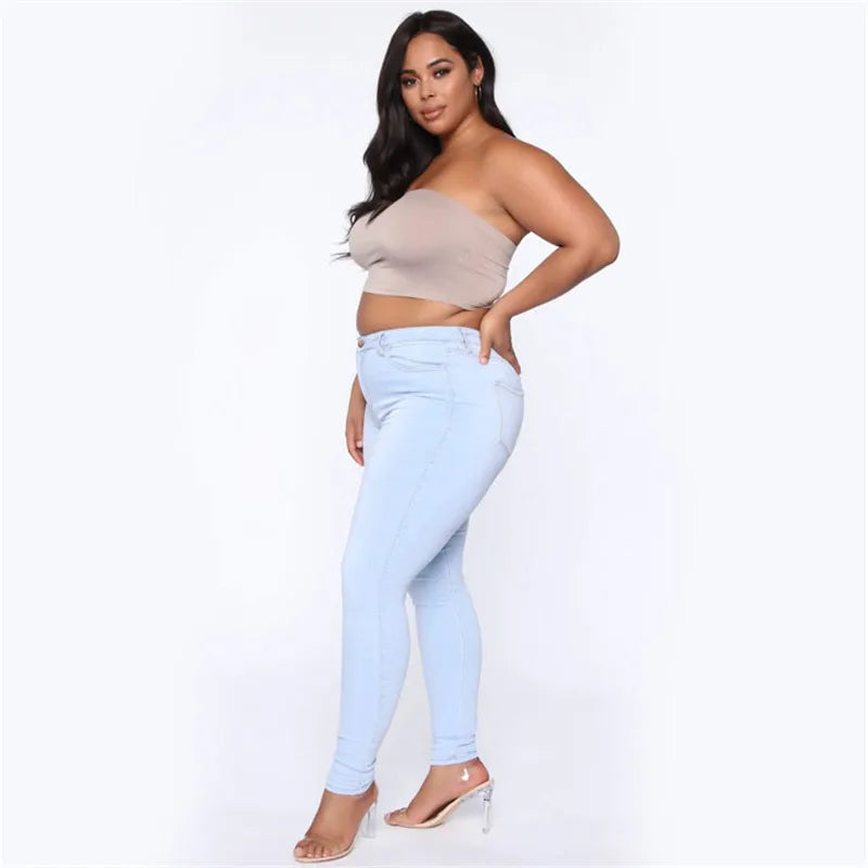 Pantalones vaqueros de talla grande XL-5XL para mujer, de cintura alta, ajustados, informales, de tubo, elásticos, envío directo, novedad de 2020