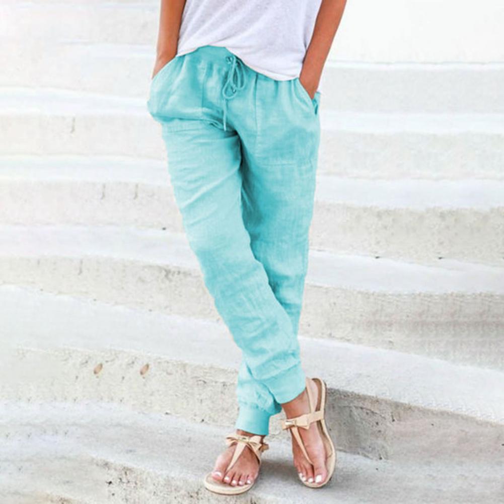 80% Dropshipping!!New Women Pants Sweat Absorbent Pockets Solid Color Elastic Waist Drawstring Trousers Casual Pants S-3XL