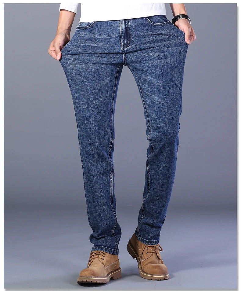 Blue Men's Stretch Jeans, Black Denim Trousers, Fashion Slim Casual Pants Asian Size 28-40