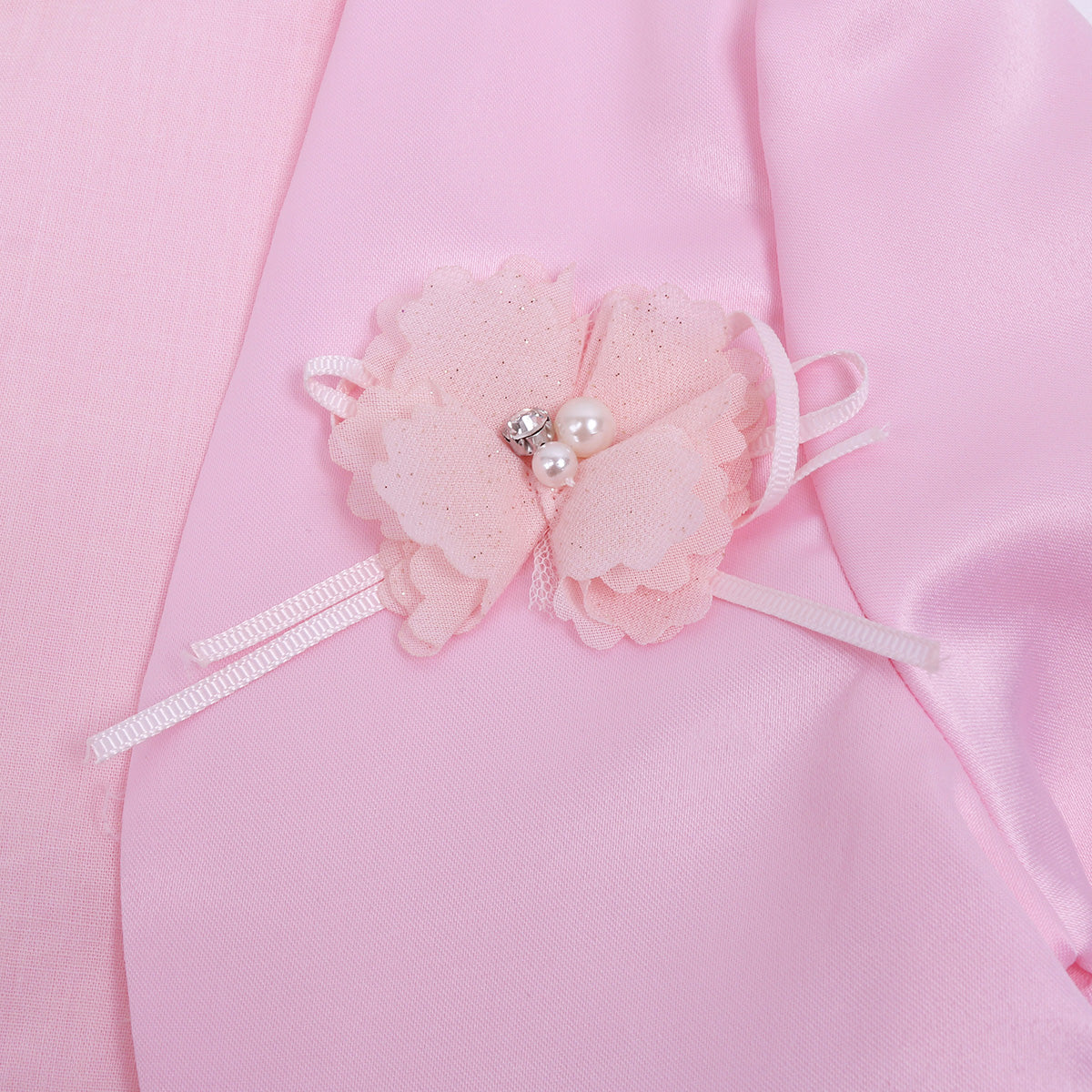Kids Girls Satin Bolero Jackets Rhinestone Flower Elegant Cardigan Long Sleeve Open Front Shrug Cape Wedding Party Dress Outwear
