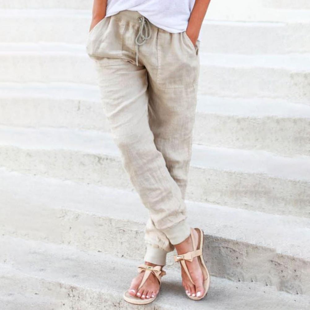 80% Dropshipping!!New Women Pants Sweat Absorbent Pockets Solid Color Elastic Waist Drawstring Trousers Casual Pants S-3XL