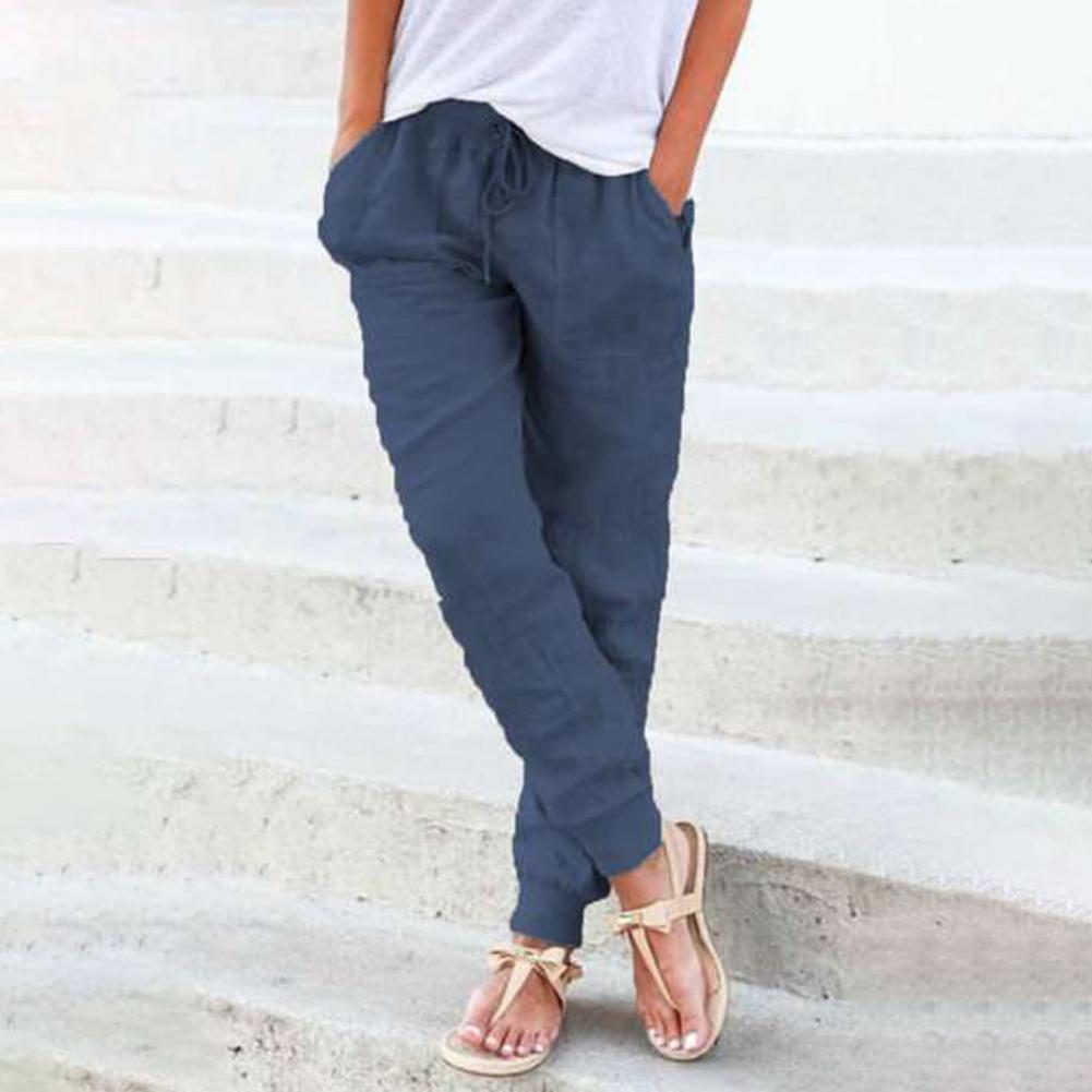 80% Dropshipping!!New Women Pants Sweat Absorbent Pockets Solid Color Elastic Waist Drawstring Trousers Casual Pants S-3XL
