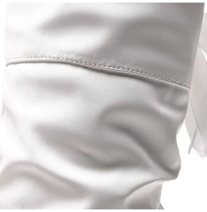 Shoes For Women Spring Knee High Boots Red Black White Tall Boots Woman Pleated Low Heel Casual Leather Female Long Shoes