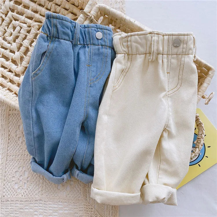 2024 Autumn And Winter New Jeans Baby Girl Clothes Baby Boy Clothes  High Waist Solid Color Warm Out Jeans Children's Clothing