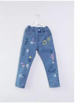 Personality cloud graffiti printing hole casual children jeans,Children's Clothing For Girl Kids Pants Boutique Children Trouser