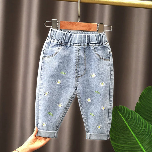 Ropa de primavera para niñas, pantalones vaqueros holgados de pierna recta para bebés, ropa para niñas, pantalones vaqueros para exteriores que combinan con todo