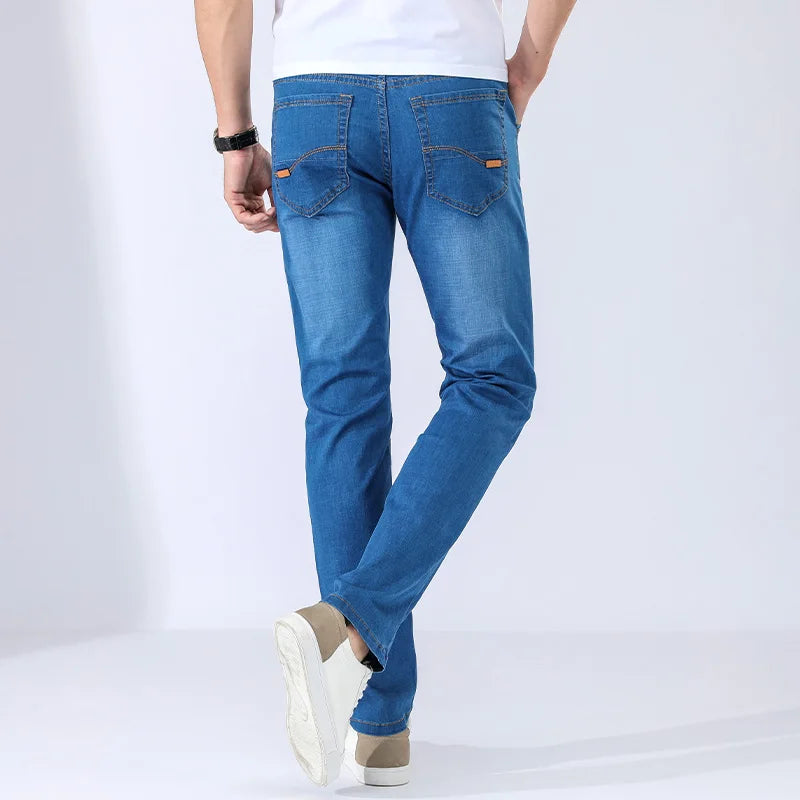 Blue Men's Stretch Jeans, Black Denim Trousers, Fashion Slim Casual Pants Asian Size 28-40