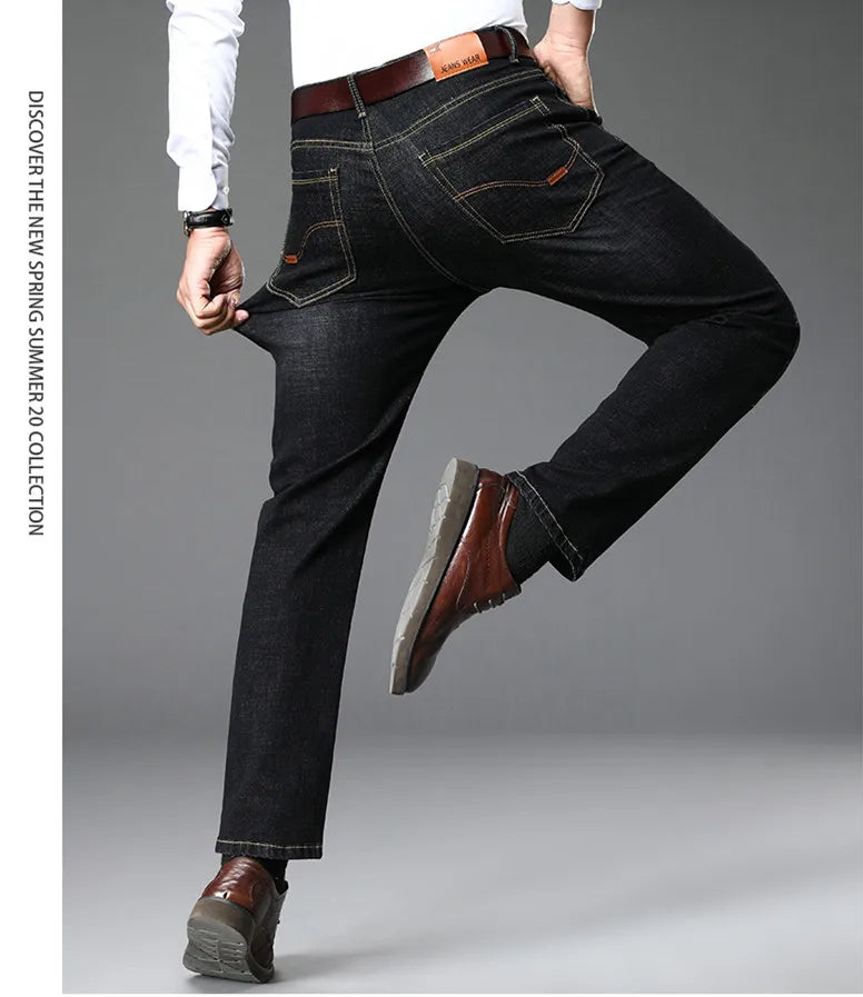 Blue Men's Stretch Jeans, Black Denim Trousers, Fashion Slim Casual Pants Asian Size 28-40