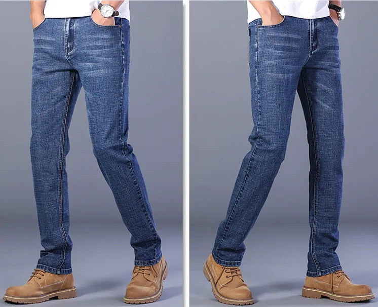 Blue Men's Stretch Jeans, Black Denim Trousers, Fashion Slim Casual Pants Asian Size 28-40