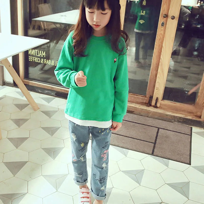 Personality cloud graffiti printing hole casual children jeans,Children's Clothing For Girl Kids Pants Boutique Children Trouser