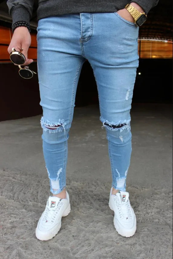 New Men's Jeans Slim Pants Holes Denim Casual Trousers Trend Skinny Jeans for Men Fashion Pencil Pants  Men Clothing