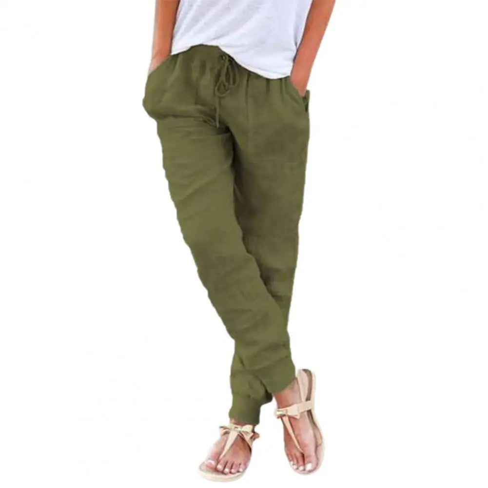 80% Dropshipping!!New Women Pants Sweat Absorbent Pockets Solid Color Elastic Waist Drawstring Trousers Casual Pants S-3XL