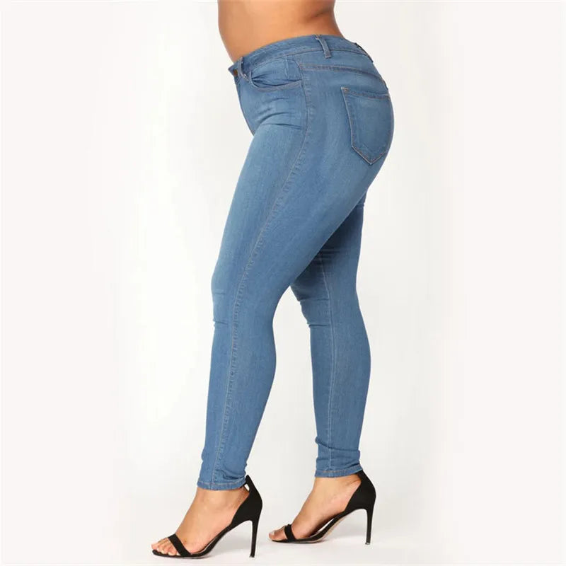 Pantalones vaqueros de talla grande XL-5XL para mujer, de cintura alta, ajustados, informales, de tubo, elásticos, envío directo, novedad de 2020