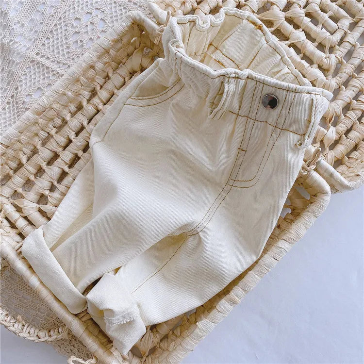 2024 Autumn And Winter New Jeans Baby Girl Clothes Baby Boy Clothes  High Waist Solid Color Warm Out Jeans Children's Clothing