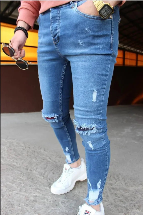 New Men's Jeans Slim Pants Holes Denim Casual Trousers Trend Skinny Jeans for Men Fashion Pencil Pants  Men Clothing