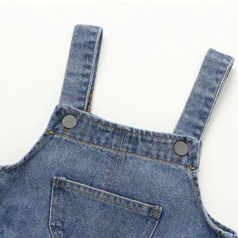 Monos informales holgados de primavera y otoño para niños, pantalones vaqueros de color liso para niños y niñas, monos vaqueros de moda para bebés.