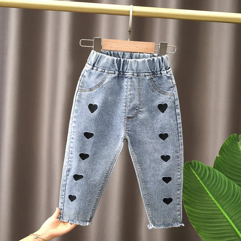 Ropa de primavera para niñas, pantalones vaqueros holgados de pierna recta para bebés, ropa para niñas, pantalones vaqueros para exteriores que combinan con todo