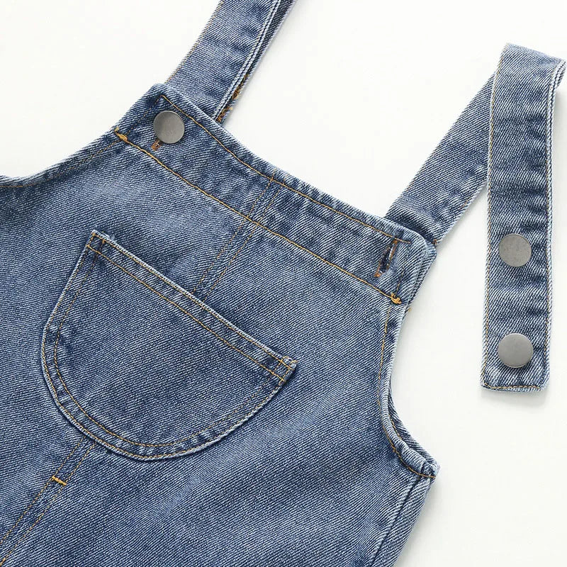 Monos informales holgados de primavera y otoño para niños, pantalones vaqueros de color liso para niños y niñas, monos vaqueros de moda para bebés.