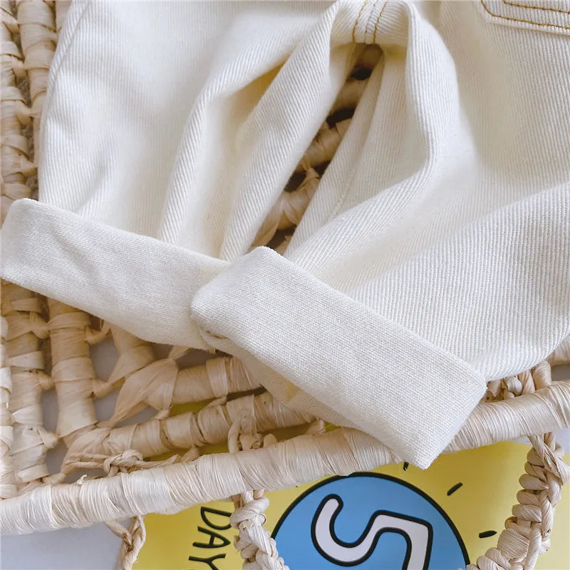 2024 Autumn And Winter New Jeans Baby Girl Clothes Baby Boy Clothes  High Waist Solid Color Warm Out Jeans Children's Clothing