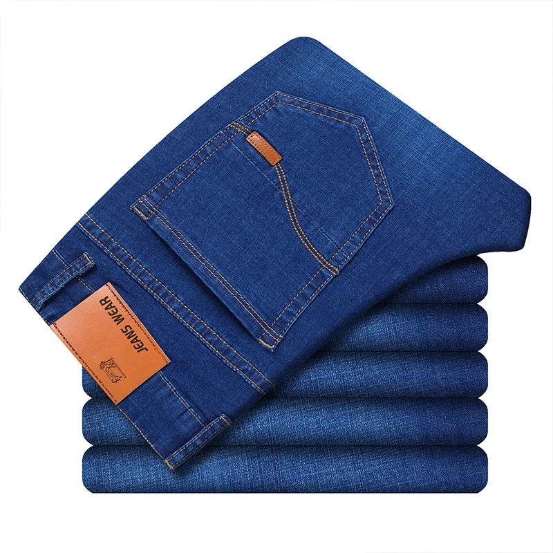 Blue Men's Stretch Jeans, Black Denim Trousers, Fashion Slim Casual Pants Asian Size 28-40