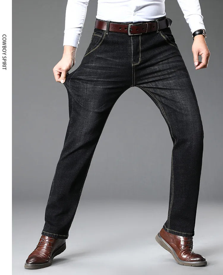 Blue Men's Stretch Jeans, Black Denim Trousers, Fashion Slim Casual Pants Asian Size 28-40