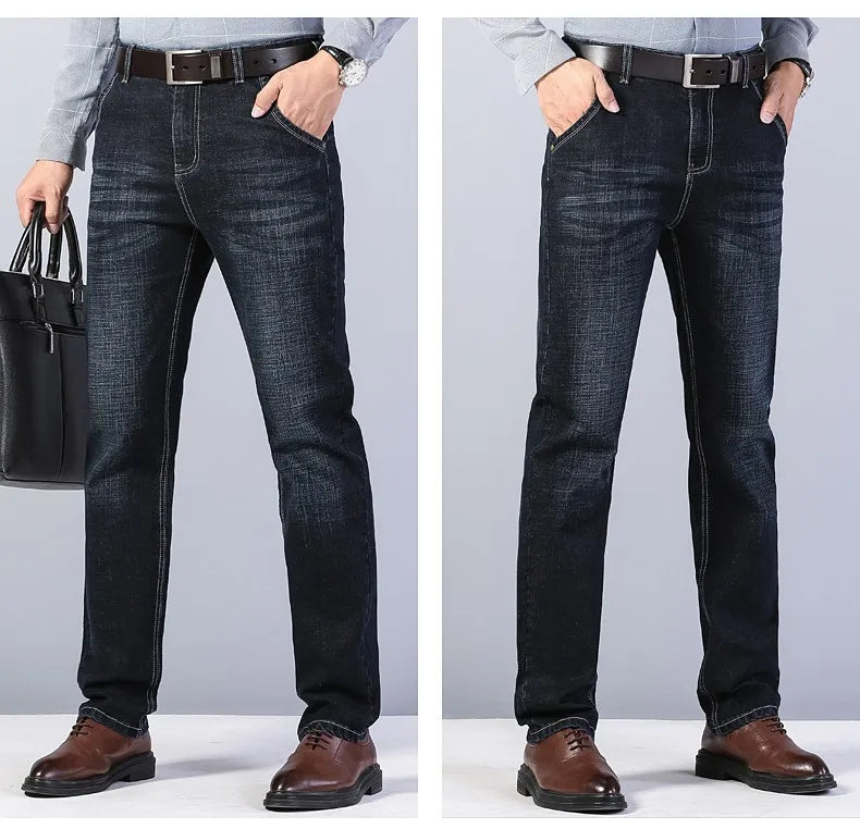 2022 Cotton Men's Jeans Denim Pants Brand Classic Clothes Overalls Straight Trousers for Men Black