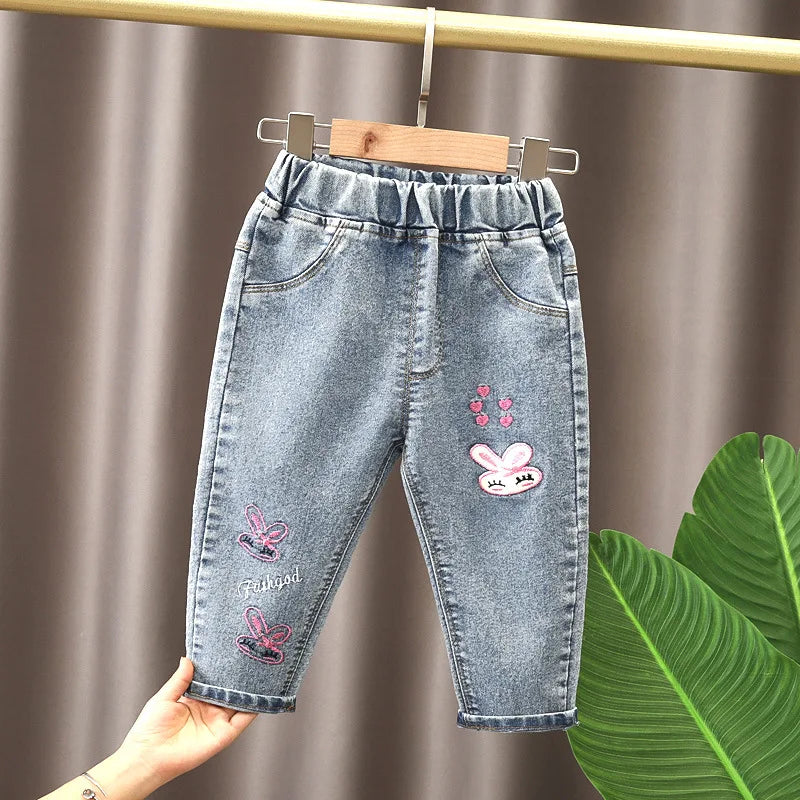 Ropa de primavera para niñas, pantalones vaqueros holgados de pierna recta para bebés, ropa para niñas, pantalones vaqueros para exteriores que combinan con todo