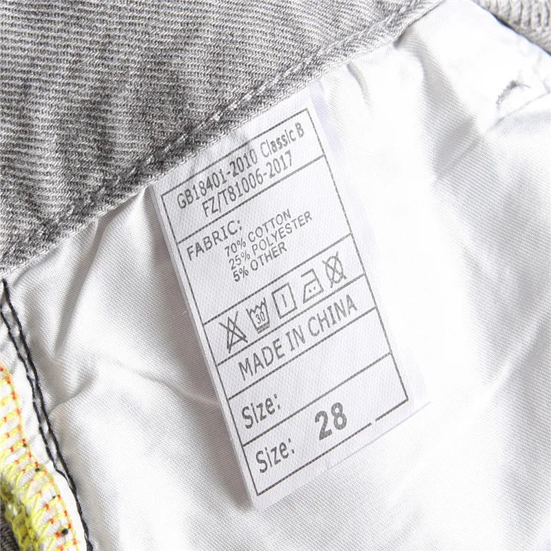 Mens Jeans Large-size Straight Light Gray Denim Trousers Spring and Autumn Full Length Male Pants Ripped Jeans