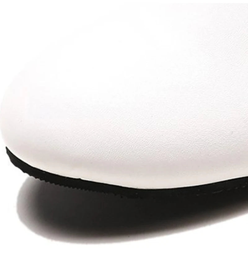 Shoes For Women Spring Knee High Boots Red Black White Tall Boots Woman Pleated Low Heel Casual Leather Female Long Shoes