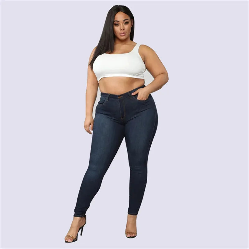 Pantalones vaqueros de talla grande XL-5XL para mujer, de cintura alta, ajustados, informales, de tubo, elásticos, envío directo, novedad de 2020