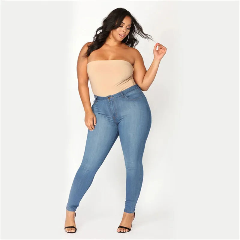 Pantalones vaqueros de talla grande XL-5XL para mujer, de cintura alta, ajustados, informales, de tubo, elásticos, envío directo, novedad de 2020