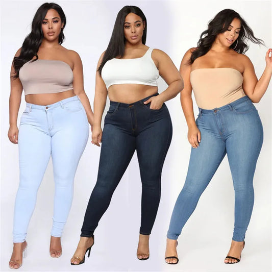 Pantalones vaqueros de talla grande XL-5XL para mujer, de cintura alta, ajustados, informales, de tubo, elásticos, envío directo, novedad de 2020