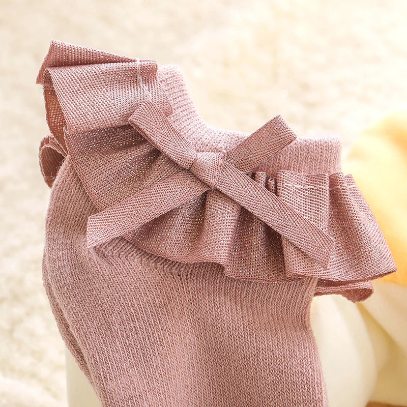 0-12M Newborn Baby Lace Socks Bow Princess Socks Girls Infant Spring and Autumn Baby Cotton Socks Girls Breathable Ruffled Socks
