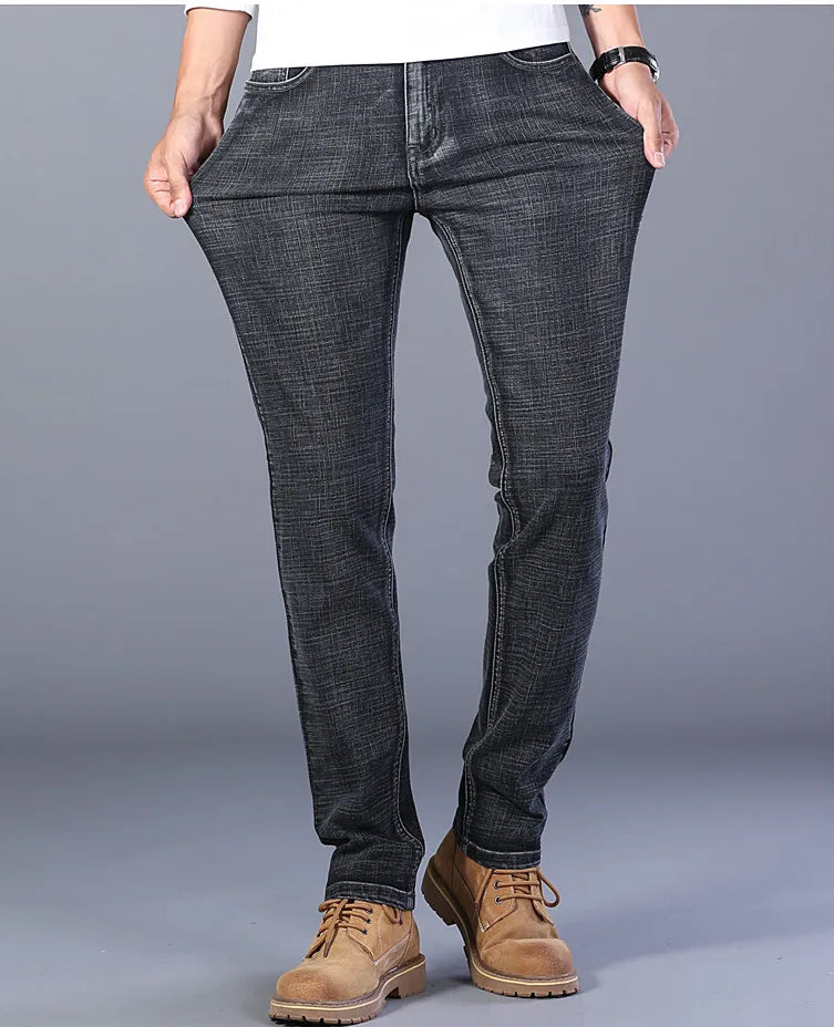 Blue Men's Stretch Jeans, Black Denim Trousers, Fashion Slim Casual Pants Asian Size 28-40