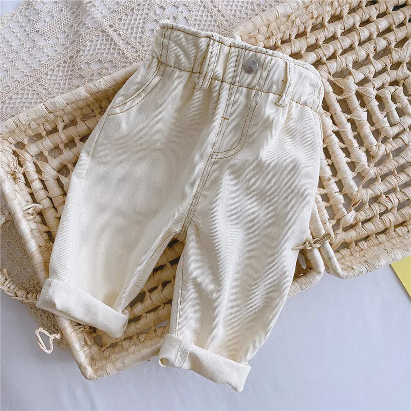 2024 Autumn And Winter New Jeans Baby Girl Clothes Baby Boy Clothes  High Waist Solid Color Warm Out Jeans Children's Clothing