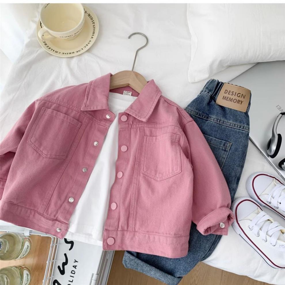 Boys Girls Denim cotton Jackets Pink Laple Tops Spring Autumn 2024 New Fashion Sweet Cute Coat Jacket Baby Girl Clothes 2-10Yrs