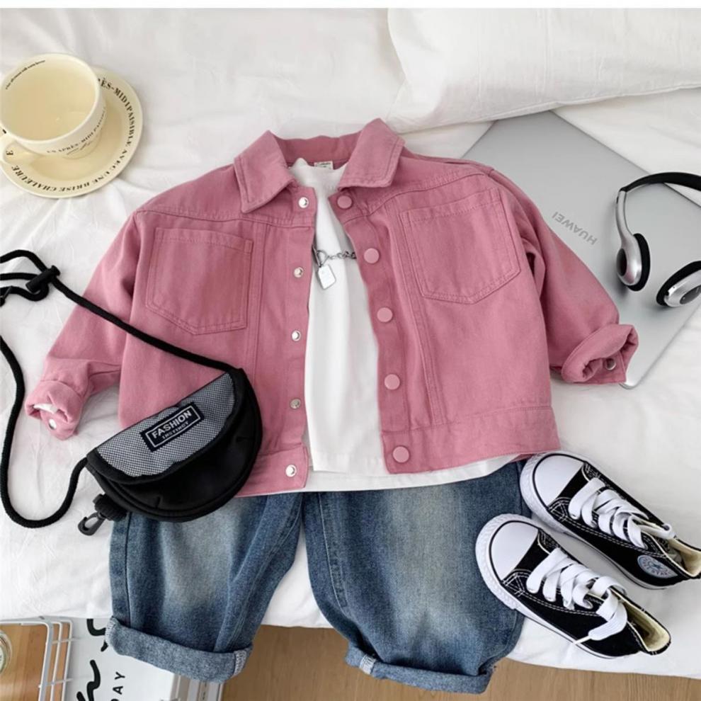 Boys Girls Denim cotton Jackets Pink Laple Tops Spring Autumn 2024 New Fashion Sweet Cute Coat Jacket Baby Girl Clothes 2-10Yrs