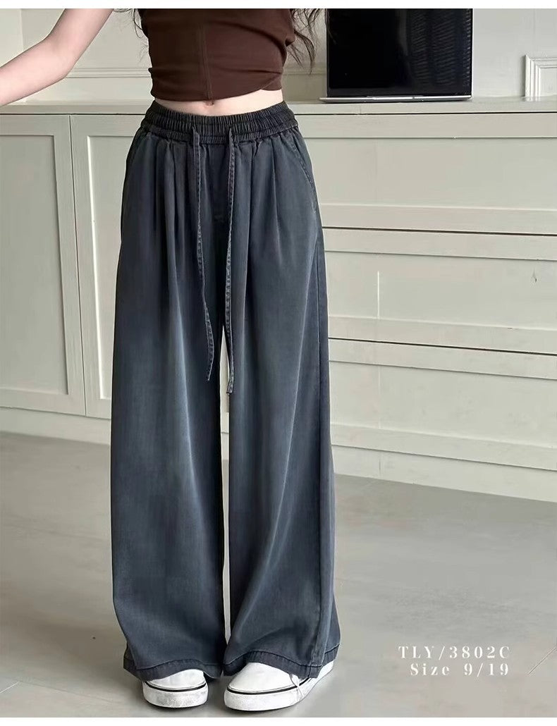 Hot sales Girls Summer Thin Jeans 2025 New Style Lyocell Cotton Straight Leg Jeans Big Kids Wide Leg Long Trousers