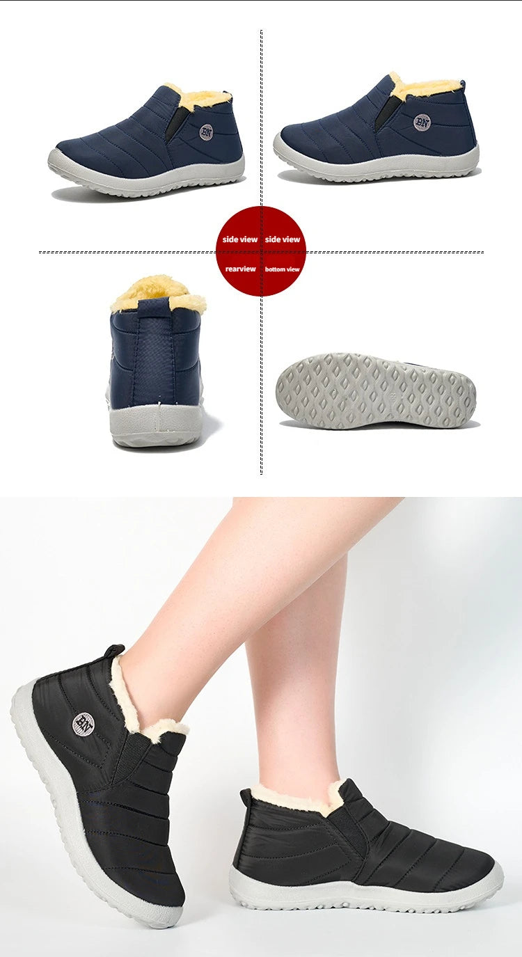 Botas de invierno para hombre, impermeables, de algodón, ligeras, sin cordones, planas, hasta el tobillo, tallas grandes 47, unisex, para la nieve.