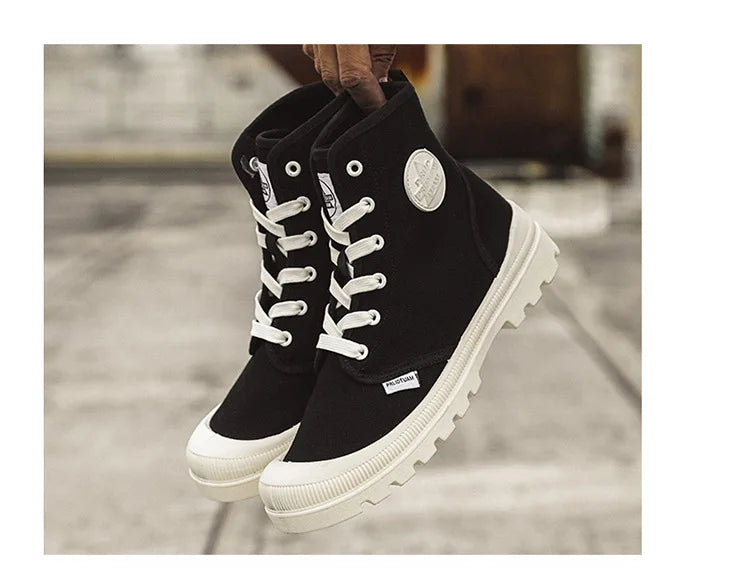 Nouvelles bottes montantes tendance pour hommes, confortables et décontractées, idéales pour l'extérieur, la jungle et l'alpinisme. Bottes à plateforme larges.