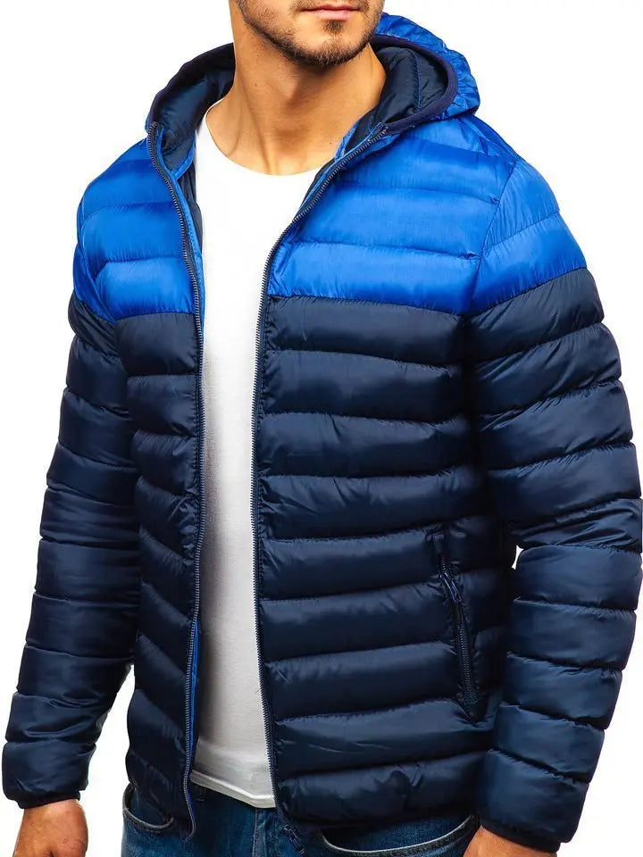 Autumn Winter Parkas Casual Male Patchwork Zip Up Long Sleeve Hooded Cotton Pad Coats Outwear BSD-M-07