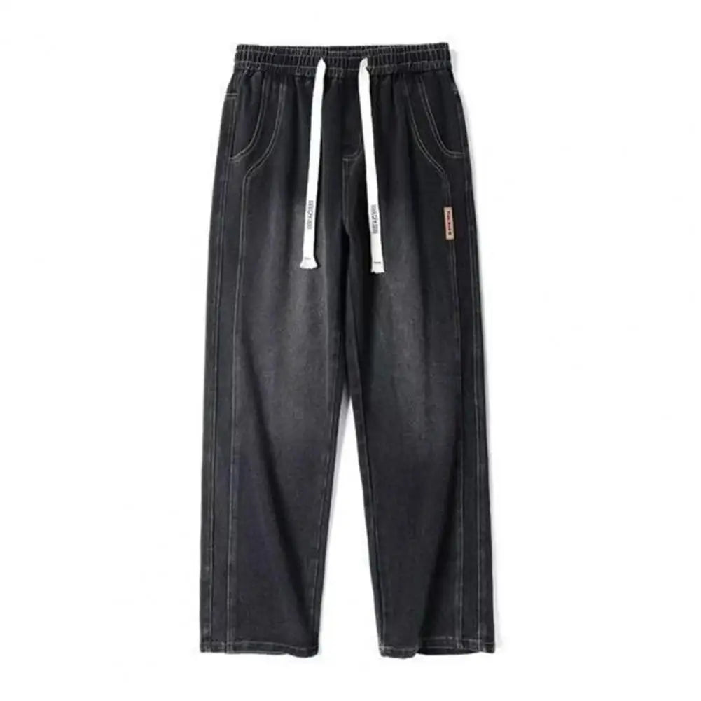 Men Elasticated Waist Jeans Men's Elastic Waist Drawstring Denim Pants Casual Straight Leg Jeans with for Summer for Comfort
